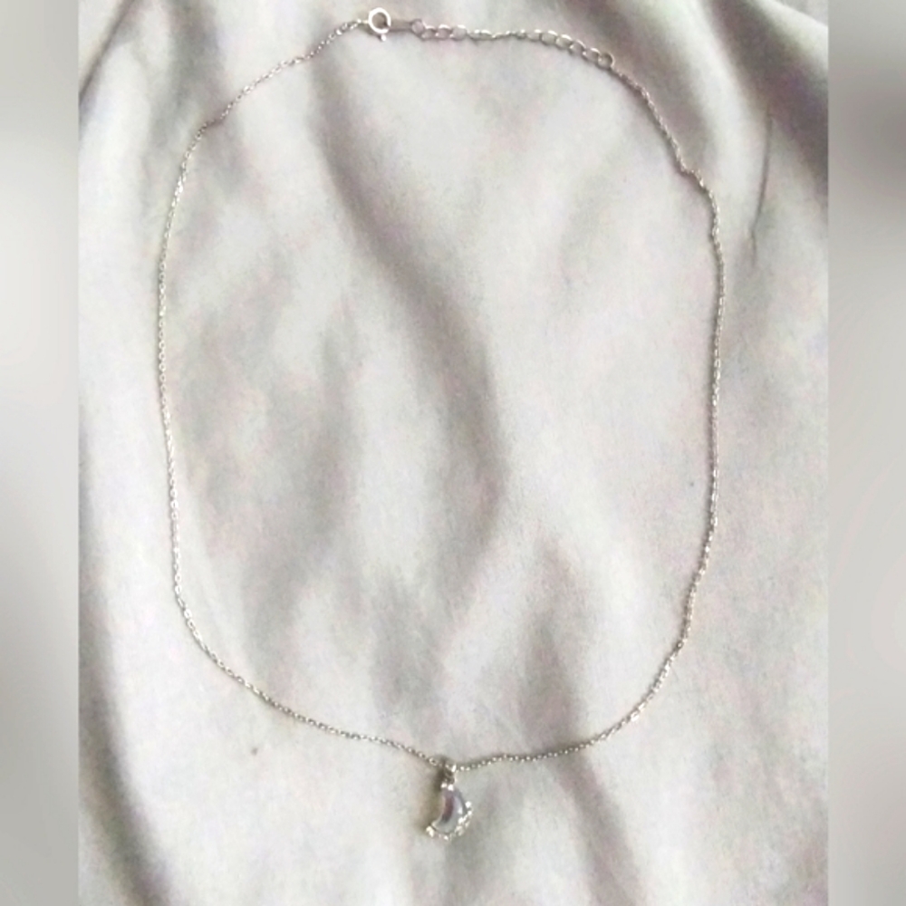 Sterling Silver Stamped Half Moon & Crystal Necklace - Picture 3 of 3